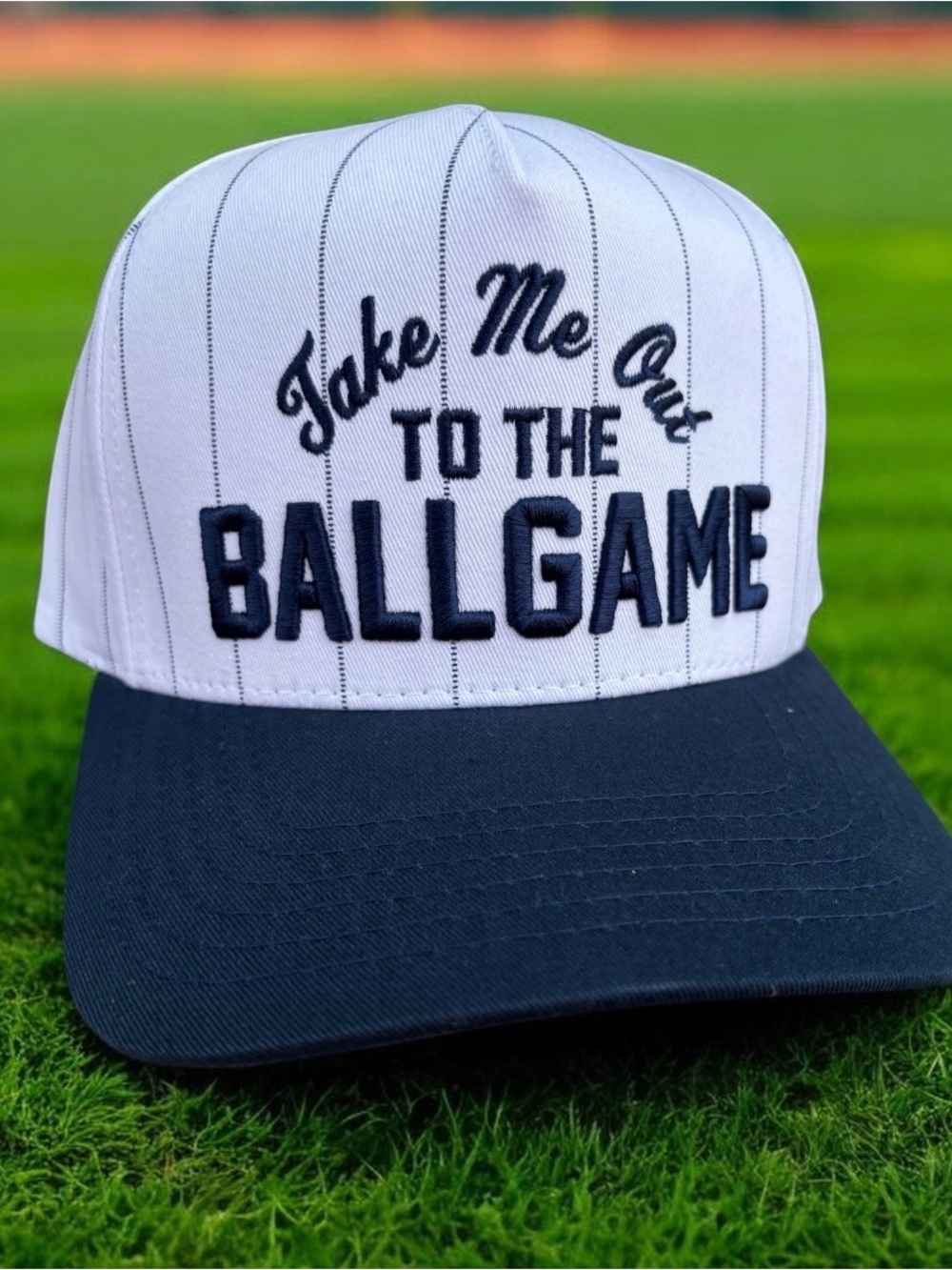 Take Me Out to the Ballgame Baseball Cap - White & Navy